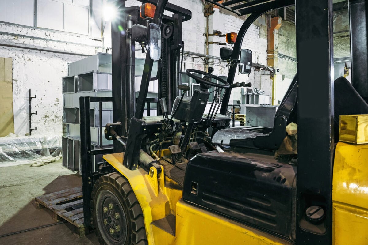 forklift truck inside warehouse